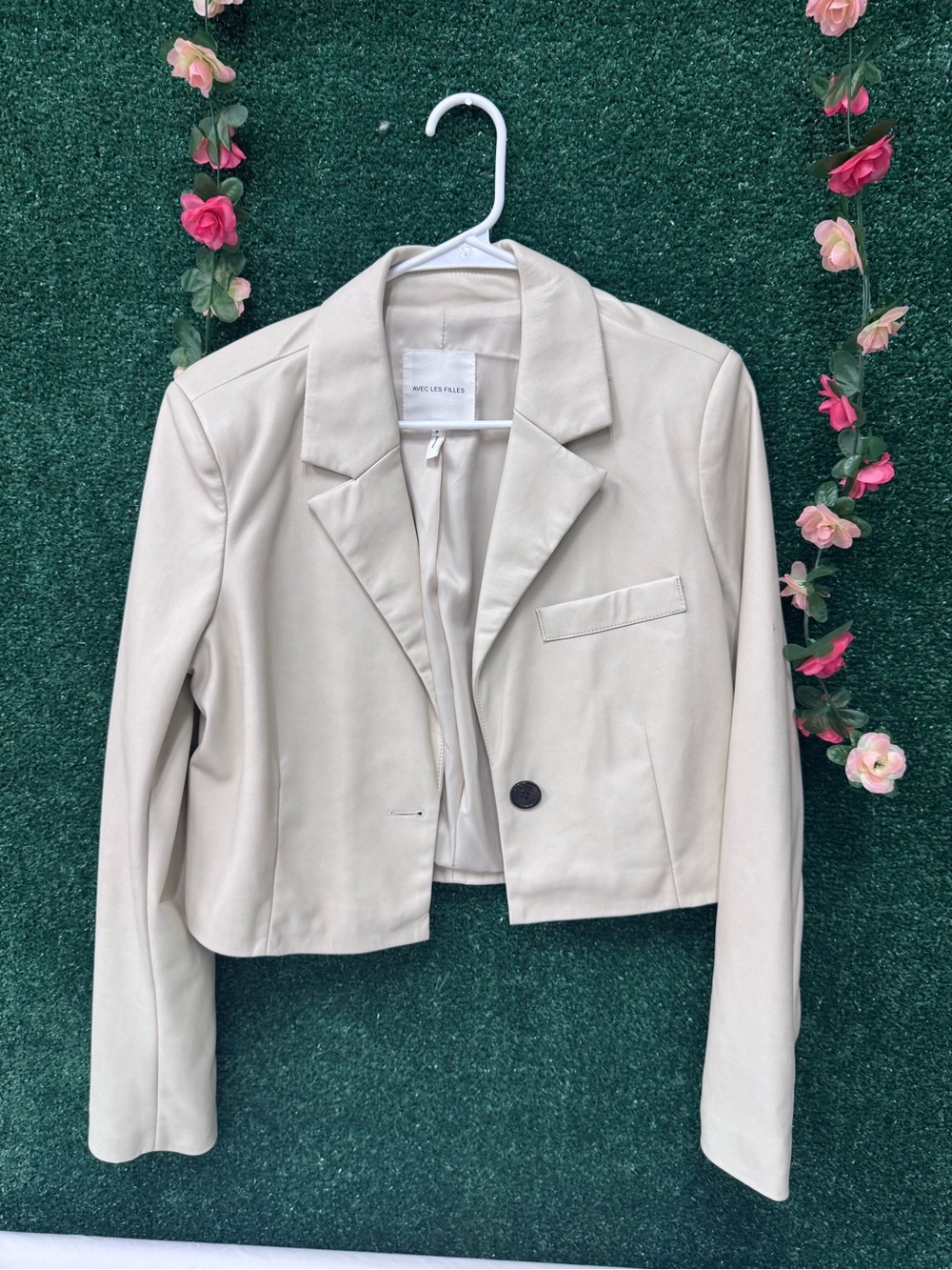 Avec Les Filles Cream Cropped Blazer Jacket